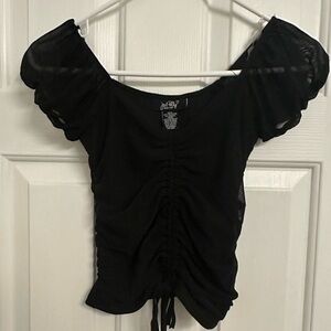 Just Polly New York Black Short Sleeve Sheer Shoulder Blouse Women’s XS